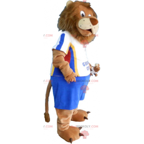 Mascotte leone con vestito da calcio blu - Redbrokoly.com