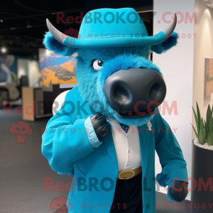 Cyaan Bison mascottekostuum...