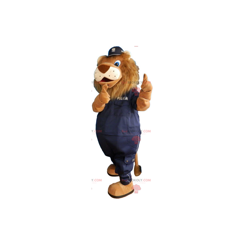 Löwenmaskottchen mit schwarzer Polizeiuniform - Redbrokoly.com