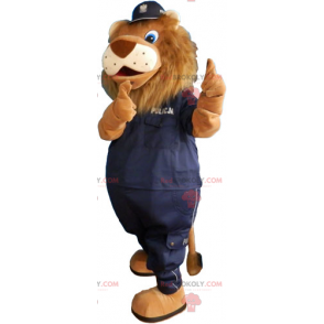 Mascotte de lion avec uniforme de police noir - Redbrokoly.com