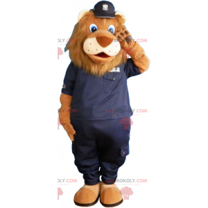 Mascota de león con uniforme de policía negro - Redbrokoly.com