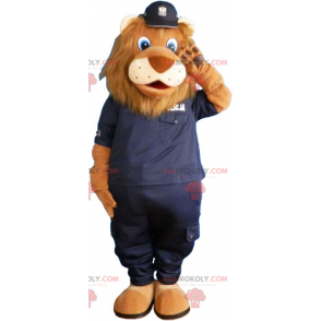 Maskotka lew w czarnym mundurze policyjnym - Redbrokoly.com