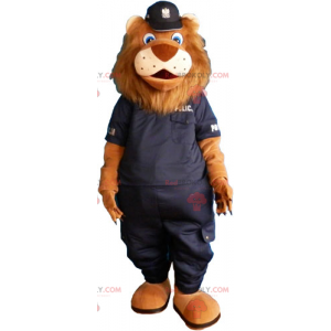 Mascotte de lion avec uniforme de police noir - Redbrokoly.com