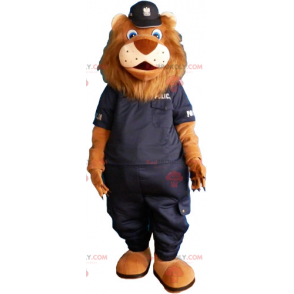 Mascotte leone con uniforme della polizia nera - Redbrokoly.com