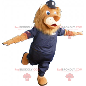 Löwenmaskottchen mit schwarzer Polizeiuniform - Redbrokoly.com