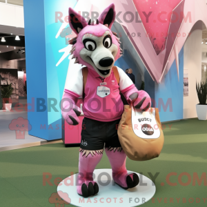 Pink Hyena mascot costume...