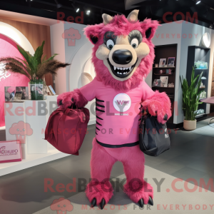 Pink Hyena mascot costume...