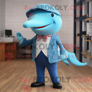 Himmelblå pukkelhval maskot...