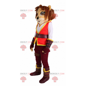 Lioness mascot with adventurer outfit - Redbrokoly.com