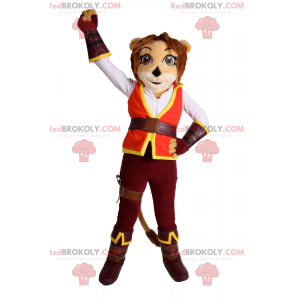 Mascota de leona con traje de aventurero. - Redbrokoly.com