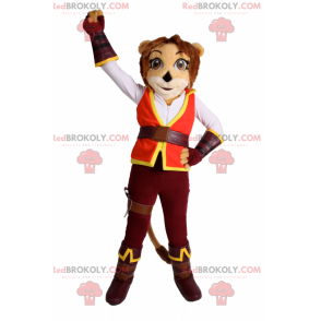 Leoa mascote com roupa de aventureira - Redbrokoly.com