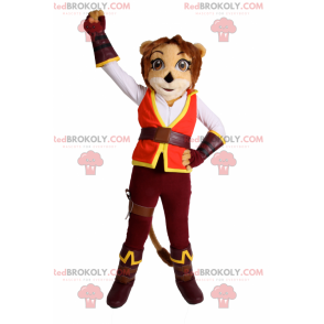 Mascota de leona con traje de aventurero. - Redbrokoly.com
