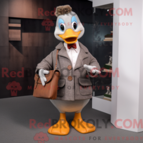 Fantasia de mascote de pato cinzento com cardigã e pastas executivas - Mascotes de pato - REBROKO_290917 - RedBrokoly.com