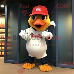 Kip mascottekostuum gekleed...
