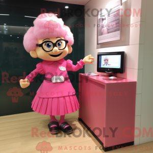 Rosa maskotdraktfigur kledd...