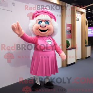 Rosa maskotdraktfigur kledd...