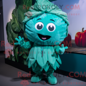 Teal Cabbage maskot kostume...