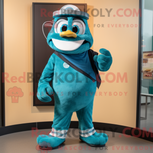 Teal Lasagna mascot costume...