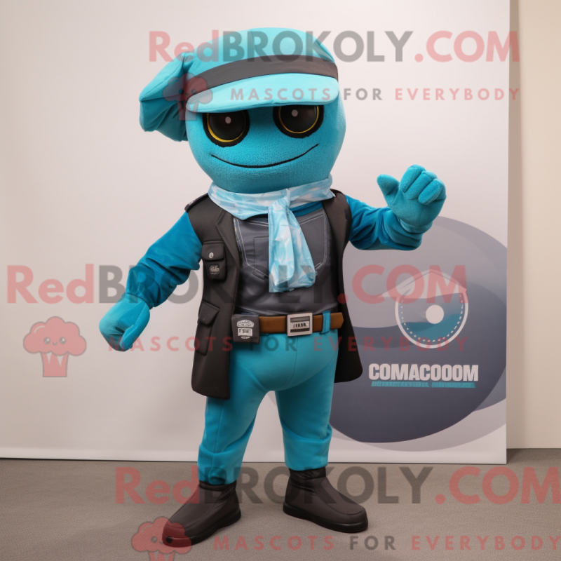 Fantasia de mascote Commando turquesa com colete e lenços de bolso - Mascotes de comando - REBROKO_291426 - RedBrokoly.com