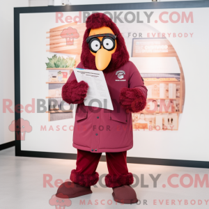 Maroon Stilt Walker mascot...