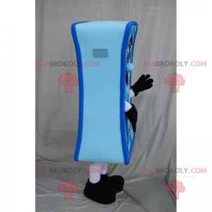 Mascota de colchón azul con cara sonriente - Redbrokoly.com