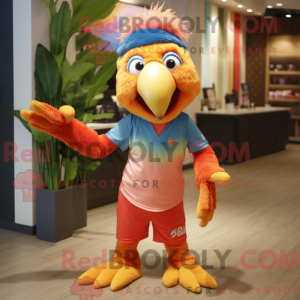 Peach Macaw maskot kostume...