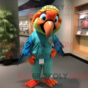Peach Macaw maskot kostume...