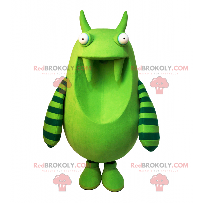 Mascote monstro verde com listras nos braços - Redbrokoly.com Mascote monstro verde com listras nos braços - Redbrokoly.com