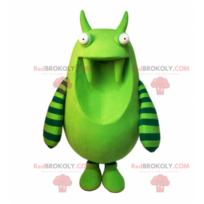 Grünes Monstermaskottchen mit Streifen auf seinen Armen -