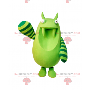 Mascote monstro verde com listras nos braços - Redbrokoly.com