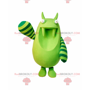 Mascote monstro verde com listras nos braços - Redbrokoly.com