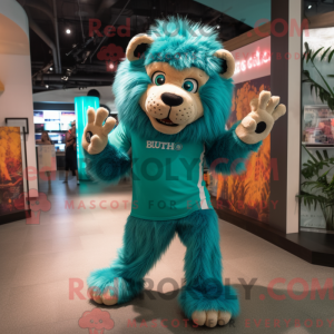 Teal Lion-mascottekostuum...