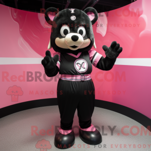 Svart rosa maskotdraktfigur...