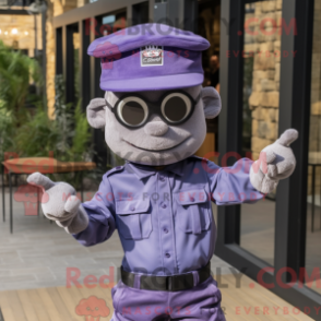 Fantasia de mascote Commando lilás com camisa social e bonés - Mascotes de comando - REBROKO_291863 - RedBrokoly.com