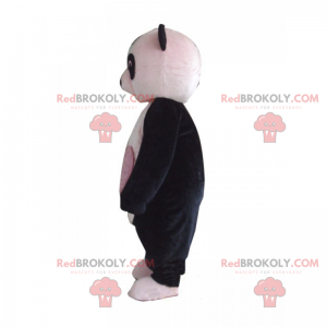 Panda mascot with a pink heart on the stomach - Redbrokoly.com