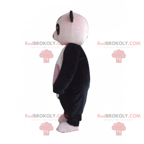 Panda-Maskottchen mit einem rosa Herzen auf dem Bauch -