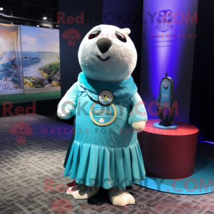 Cyaan Seal mascottekostuum...