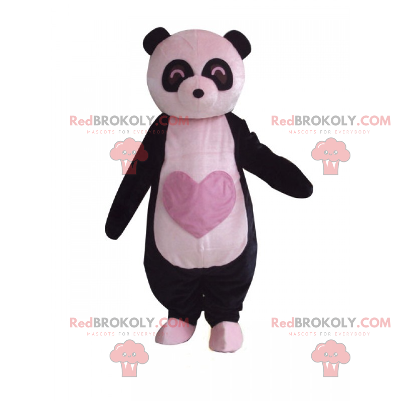 Mascotte de panda avec un cœur rose sur le ventre - Mascotte de panda avec un cœur rose sur le ventre -
