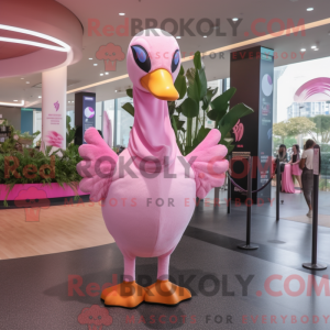 Rosa svanemaskotdraktfigur...
