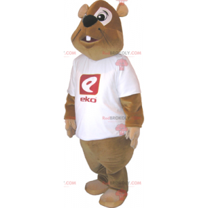 Maskot červený papoušek v zelených kombinézách - Redbrokoly.com