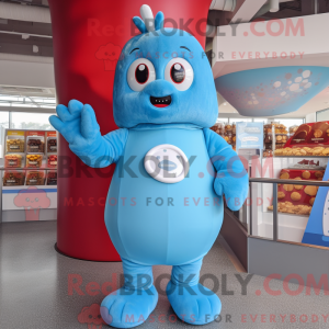 Fantasia de mascote de chocolates azul-celeste com macacão e luvas - Mascotes chocolates - REBROKO_292170 - RedBrokoly.com