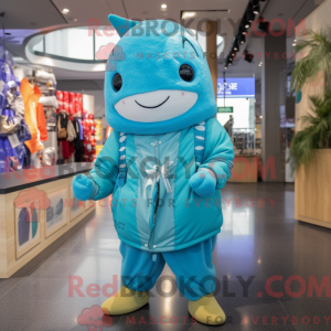 Cyan Narwhal mascot costume...