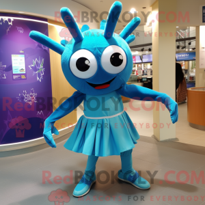 Cyan Spider maskot kostume...