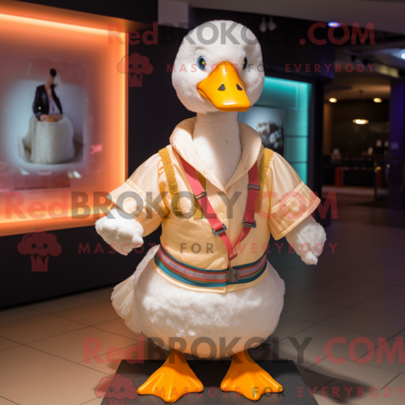Máscara de Cream Geese com características drásticas amarrada com colete e braçadeira - Mascotes gansos - RedBrokoly.com