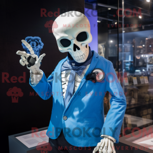 Blue Skull maskot kostume...