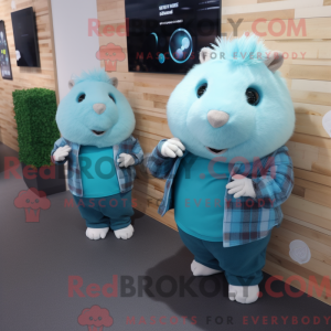 Cyan marsvin maskot kostume...