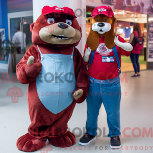 Maroon Otter mascot costume...