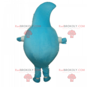 Mascote de personagem azul com um rosto sorridente -