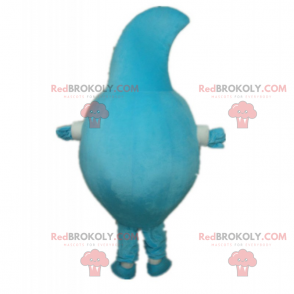 Mascote de personagem azul com um rosto sorridente -