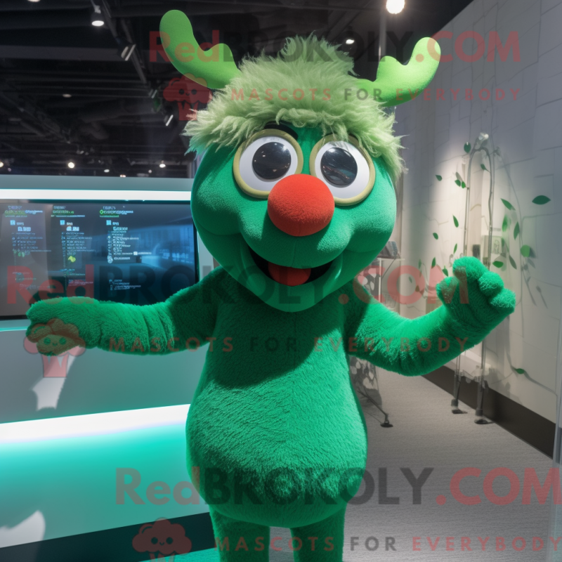 Fantasia de mascote de rena verde com macacão e óculos - Mascotes renas - REBROKO_292923 - RedBrokoly.com